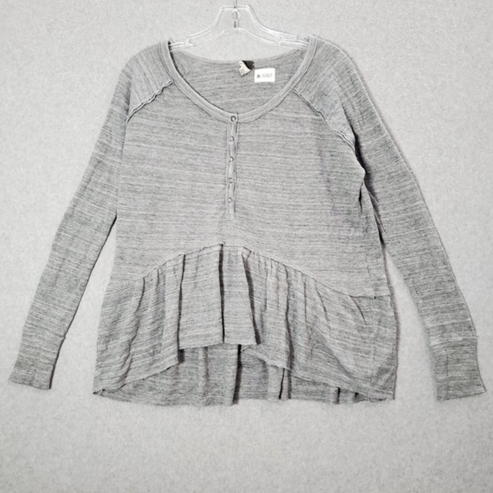 We The Free Women Top Small Gray Blouse Free People‎ Coastline Peplum Hem